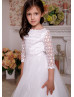 White Lace Tulle Floor Length Flower Girl Dress